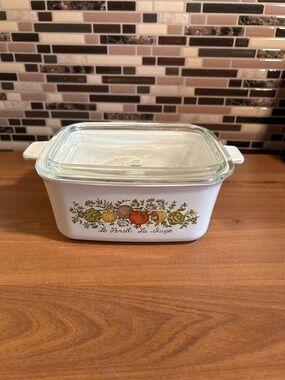 Vintage Corningware Spice of Life White Casserole and Lid